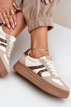 Outlet Boto Sneakersy Damskie Na Platformie Beżowe Lesida