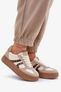 Outlet Boto Sneakersy Damskie Na Platformie Beżowe Lesida