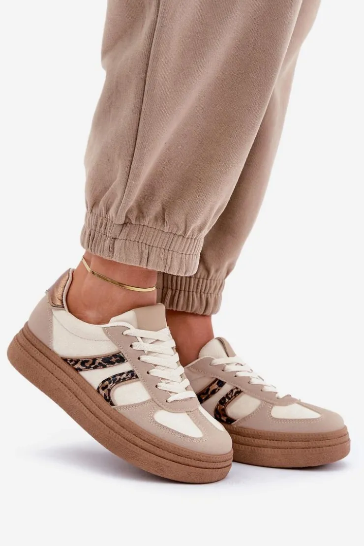 Outlet Boto Sneakersy Damskie Na Platformie Beżowe Lesida