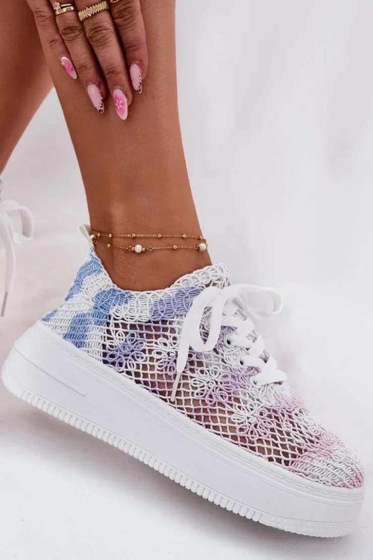 Sale Boto Sneakersy Damskie Na Platformie Z Szydełkową Cholewką Multikolor Mirietto Wielokolorowy
