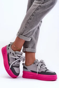 Damskie Boto Sneakersy Damskie Na Platformie Szare Finos
