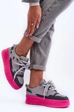 Damskie Boto Sneakersy Damskie Na Platformie Szare Finos