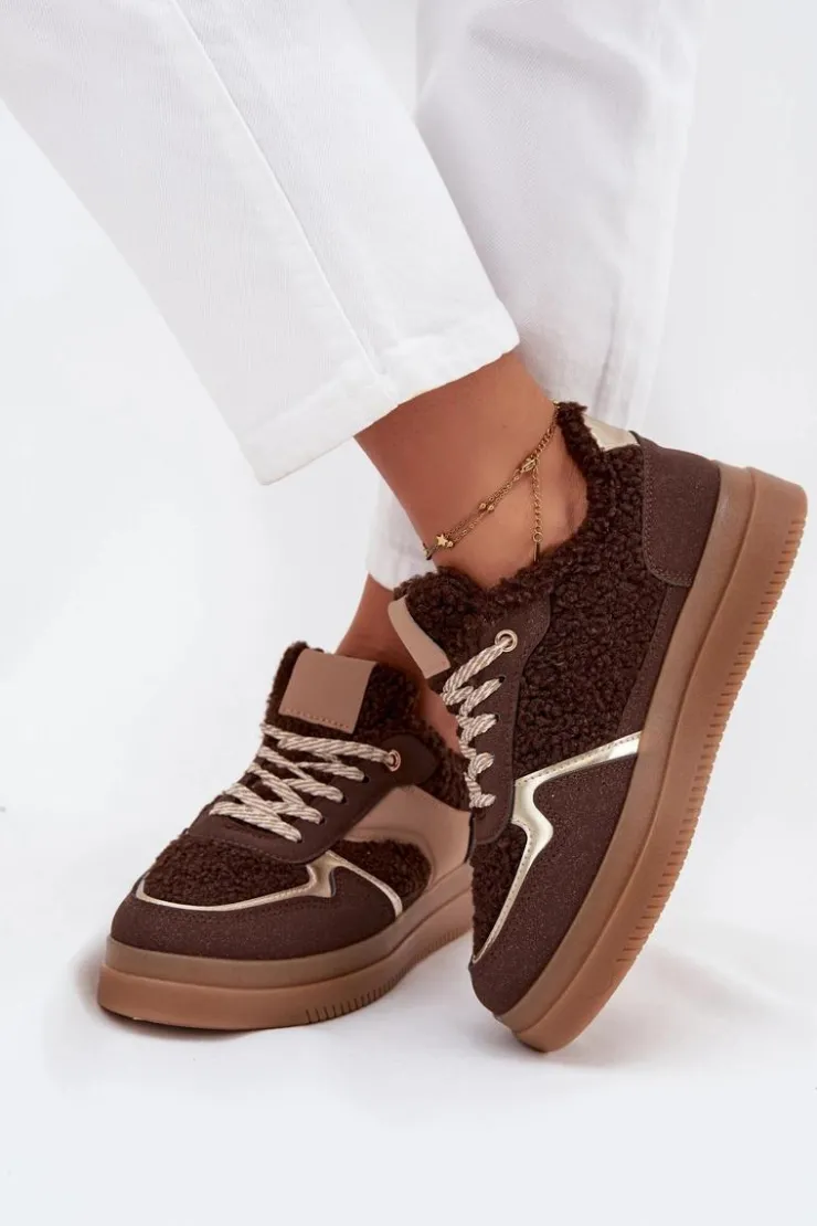 Boto Buty Sportowe Na Platformie|Sneakersy Damskie*Sneakersy Damskie Na Platformie Z Futerkiem Typu Baranek Brązowe Frelina