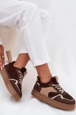 Boto Buty Sportowe Na Platformie|Sneakersy Damskie*Sneakersy Damskie Na Platformie Z Futerkiem Typu Baranek Brązowe Frelina