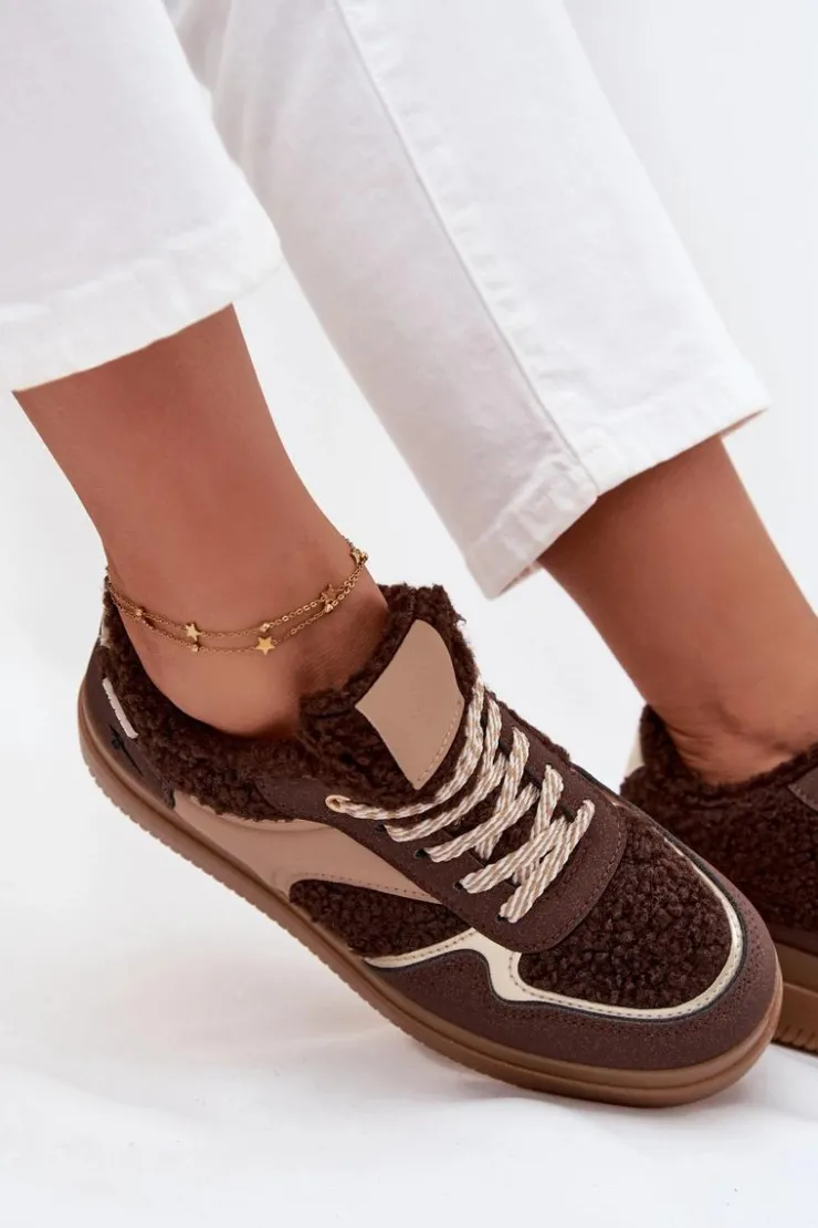 Boto Buty Sportowe Na Platformie|Sneakersy Damskie*Sneakersy Damskie Na Platformie Z Futerkiem Typu Baranek Brązowe Frelina