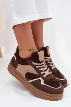 Boto Buty Sportowe Na Platformie|Sneakersy Damskie*Sneakersy Damskie Na Platformie Z Futerkiem Typu Baranek Brązowe Frelina