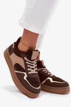 Boto Buty Sportowe Na Platformie|Sneakersy Damskie*Sneakersy Damskie Na Platformie Z Futerkiem Typu Baranek Brązowe Frelina
