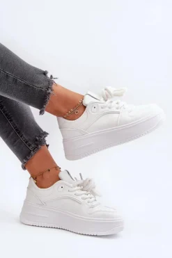 Damskie Boto Sneakersy Damskie Na Platformie Eko Skóra Białe Vhisper