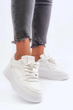 Damskie Boto Sneakersy Damskie Na Platformie Eko Skóra Białe Vhisper
