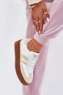 Damskie Evento Sneakersy Damskie Na Platformie Z Eko Skóry Beżowo-Białe Ediriella