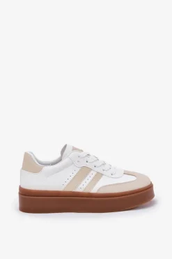 Damskie Evento Sneakersy Damskie Na Platformie Z Eko Skóry Beżowo-Białe Ediriella