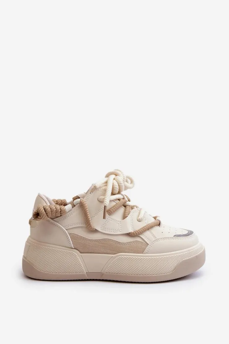 Boto Sneakersy Damskie*Sneakersy Damskie Na Platformie Beżowe Moariella Beżowy
