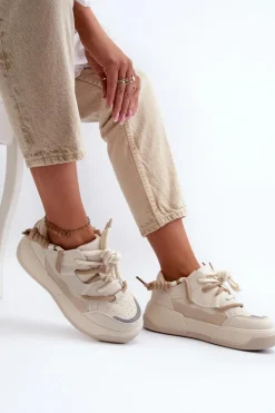 Boto Sneakersy Damskie*Sneakersy Damskie Na Platformie Beżowe Moariella Beżowy