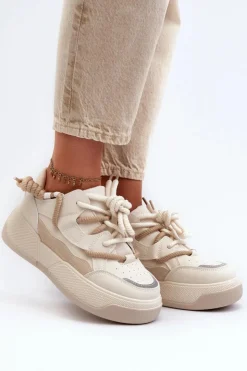 Boto Sneakersy Damskie*Sneakersy Damskie Na Platformie Beżowe Moariella Beżowy