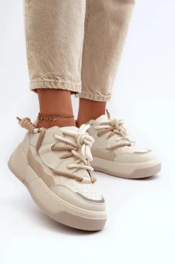 Boto Sneakersy Damskie*Sneakersy Damskie Na Platformie Beżowe Moariella Beżowy