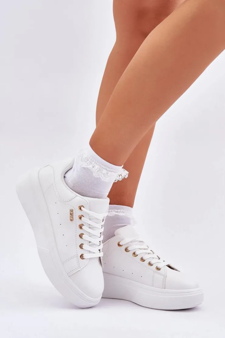 Boto Buty Sportowe Na Platformie|Sneakersy Damskie*Sneakersy Damskie Na Platformie Eko Skóra Białe Lelandine Biały