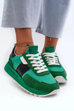 Big Star Shoes Buty Sportowe Na Platformie|Buty Sportowe Big Star*Sneakersy Damskie Na Platformie Big Star NN274501 Memory Foam System Zielone