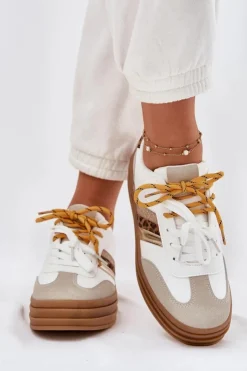 Damskie Boto Sneakersy Damskie Na Platformie Z Podwójnym Sznurowaniem Panterka Białe Niteria
