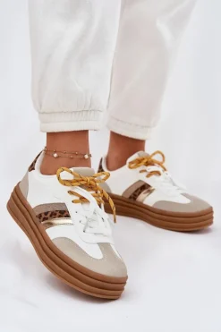Damskie Boto Sneakersy Damskie Na Platformie Z Podwójnym Sznurowaniem Panterka Białe Niteria