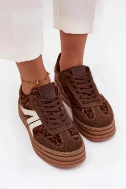 Damskie Boto Sneakersy Damskie Na Platformie Panterka Brązowe Skye