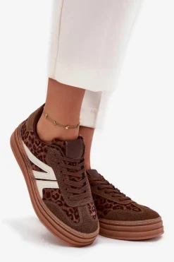 Damskie Boto Sneakersy Damskie Na Platformie Panterka Brązowe Skye