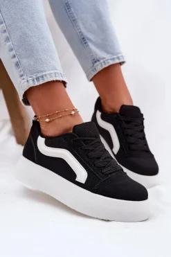 Damskie Boto Sneakersy Damskie Na Platformie Czarne Tellnira