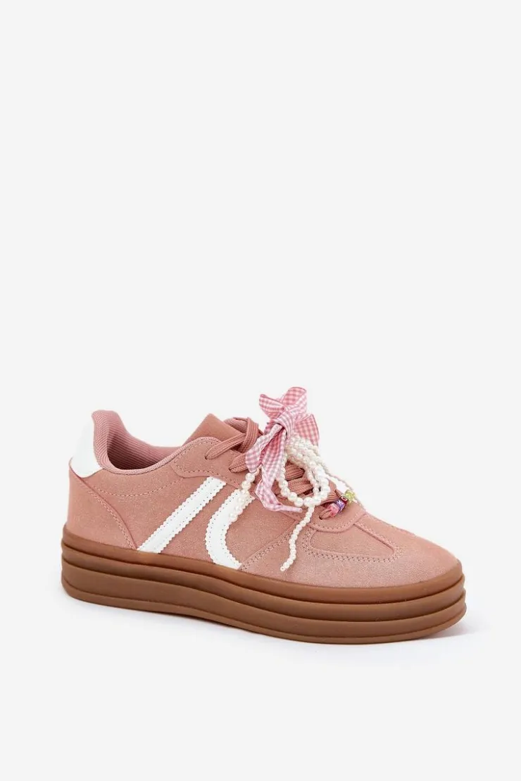 Online Boto Sneakersy Damskie Na Platformie Z Ozdobami Różowe Vinness Różowy