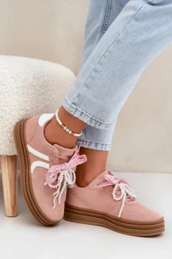 Online Boto Sneakersy Damskie Na Platformie Z Ozdobami Różowe Vinness Różowy