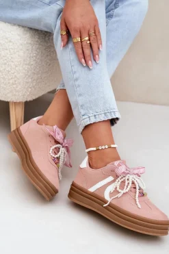 Online Boto Sneakersy Damskie Na Platformie Z Ozdobami Różowe Vinness Różowy