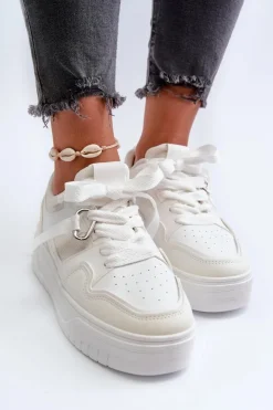 Damskie Boto Sneakersy Damskie Na Platformie Z Eko Skóry Białe Moun