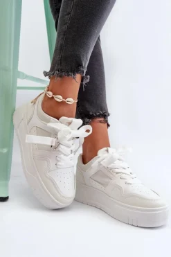 Damskie Boto Sneakersy Damskie Na Platformie Z Eko Skóry Białe Moun