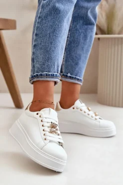 Damskie Boto Sneakersy Damskie Na Platformie Z Misiem Białe Vailina