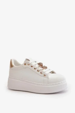 Damskie Boto Sneakersy Damskie Na Platformie Z Misiem Białe Vailina