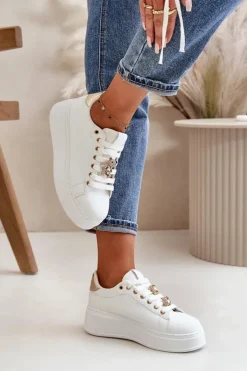 Damskie Boto Sneakersy Damskie Na Platformie Z Misiem Białe Vailina