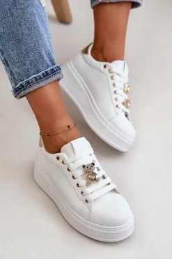 Damskie Boto Sneakersy Damskie Na Platformie Z Misiem Białe Vailina