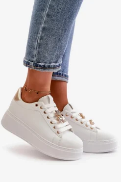 Damskie Boto Sneakersy Damskie Na Platformie Z Misiem Białe Vailina