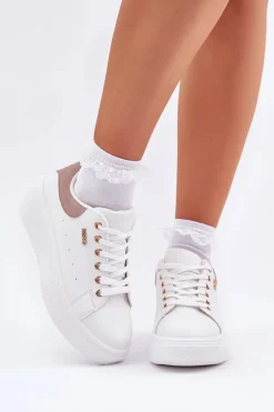 Damskie Boto Sneakersy Damskie Na Platformie Eko Skóra Białe Lelandine