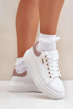 Damskie Boto Sneakersy Damskie Na Platformie Eko Skóra Białe Lelandine