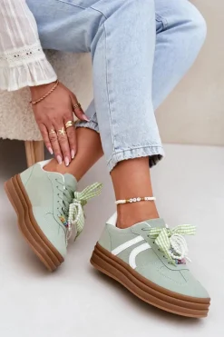 Damskie Boto Sneakersy Damskie Na Platformie Z Ozdobami Zielone Vinness