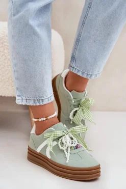 Damskie Boto Sneakersy Damskie Na Platformie Z Ozdobami Zielone Vinness