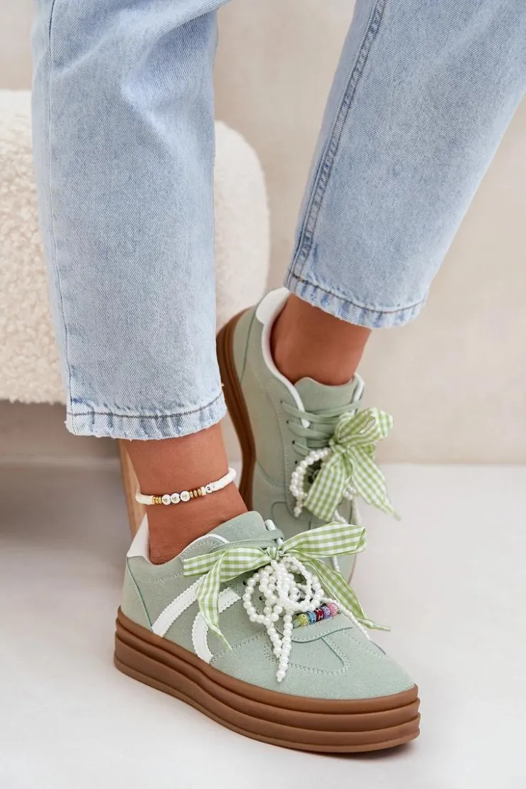 Damskie Boto Sneakersy Damskie Na Platformie Z Ozdobami Zielone Vinness