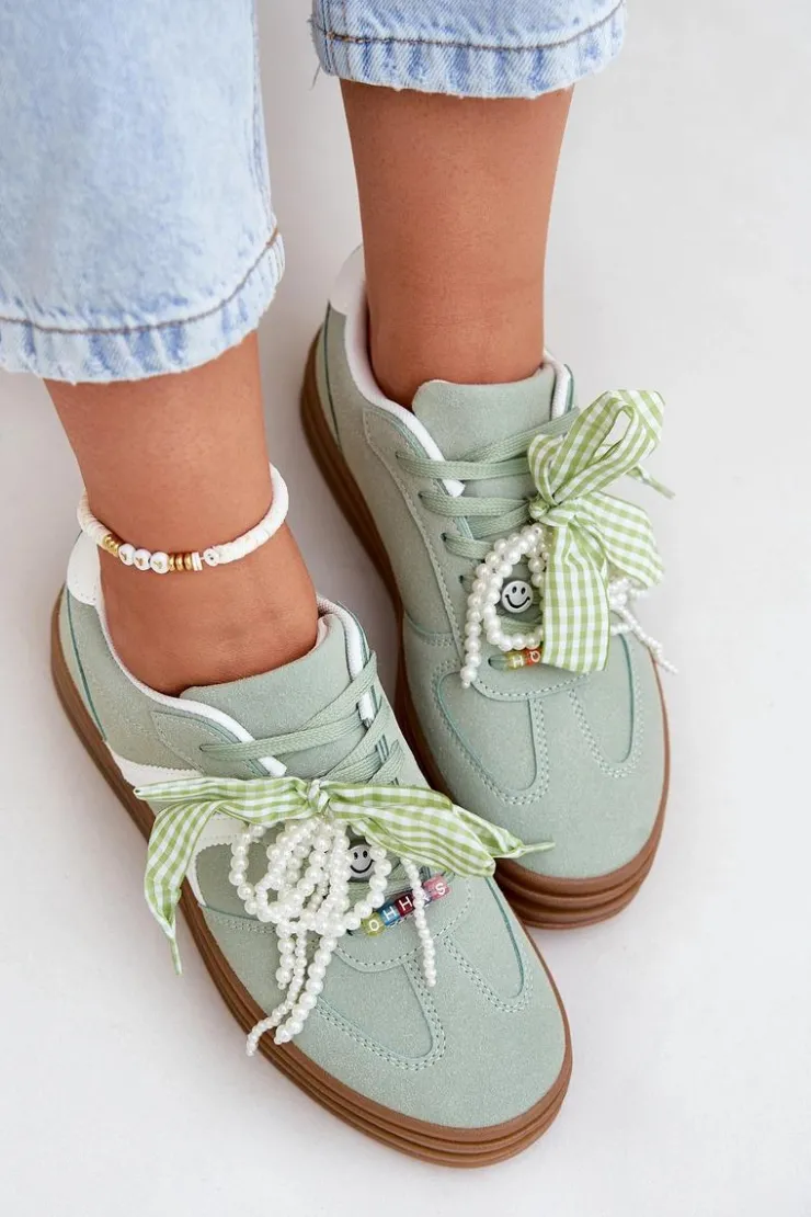 Damskie Boto Sneakersy Damskie Na Platformie Z Ozdobami Zielone Vinness