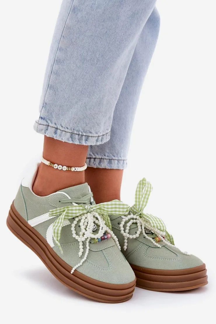 Damskie Boto Sneakersy Damskie Na Platformie Z Ozdobami Zielone Vinness