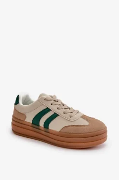 Evento Sneakersy Damskie*Sneakersy Damskie Na Platformie Beżowo-Zielone Nesonice Beżowy