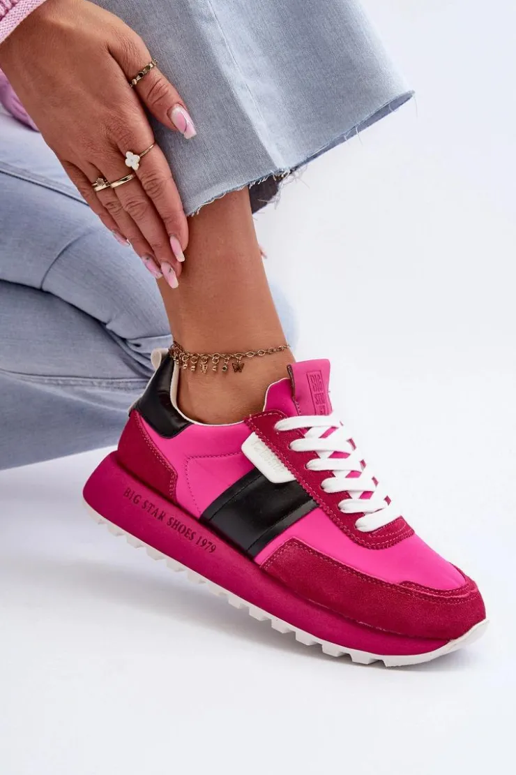 New Big Star Shoes Sneakersy Damskie Na Platformie Big Star NN274500 Memory Foam System Fuksja