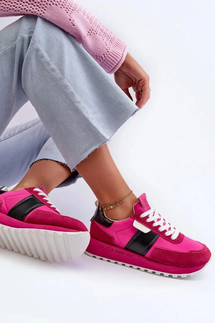 New Big Star Shoes Sneakersy Damskie Na Platformie Big Star NN274500 Memory Foam System Fuksja