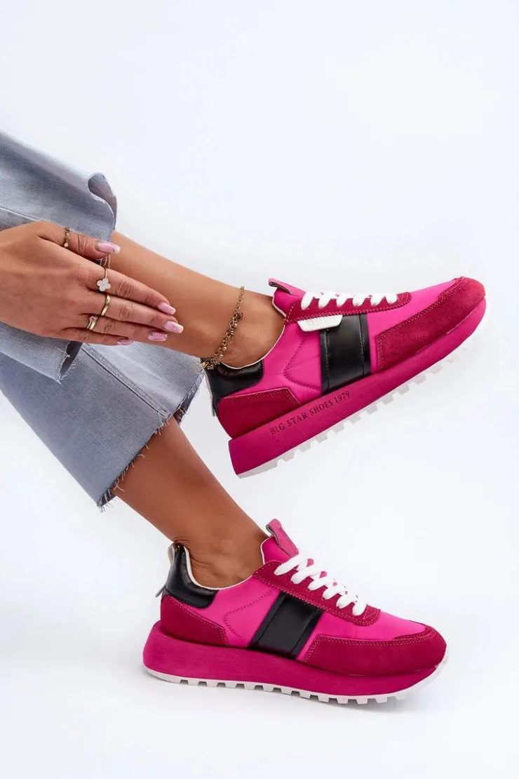 New Big Star Shoes Sneakersy Damskie Na Platformie Big Star NN274500 Memory Foam System Fuksja