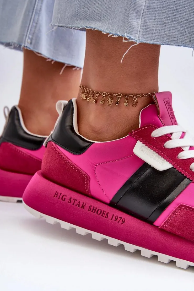 New Big Star Shoes Sneakersy Damskie Na Platformie Big Star NN274500 Memory Foam System Fuksja