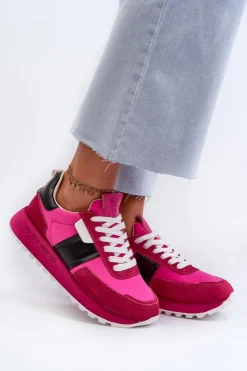 New Big Star Shoes Sneakersy Damskie Na Platformie Big Star NN274500 Memory Foam System Fuksja