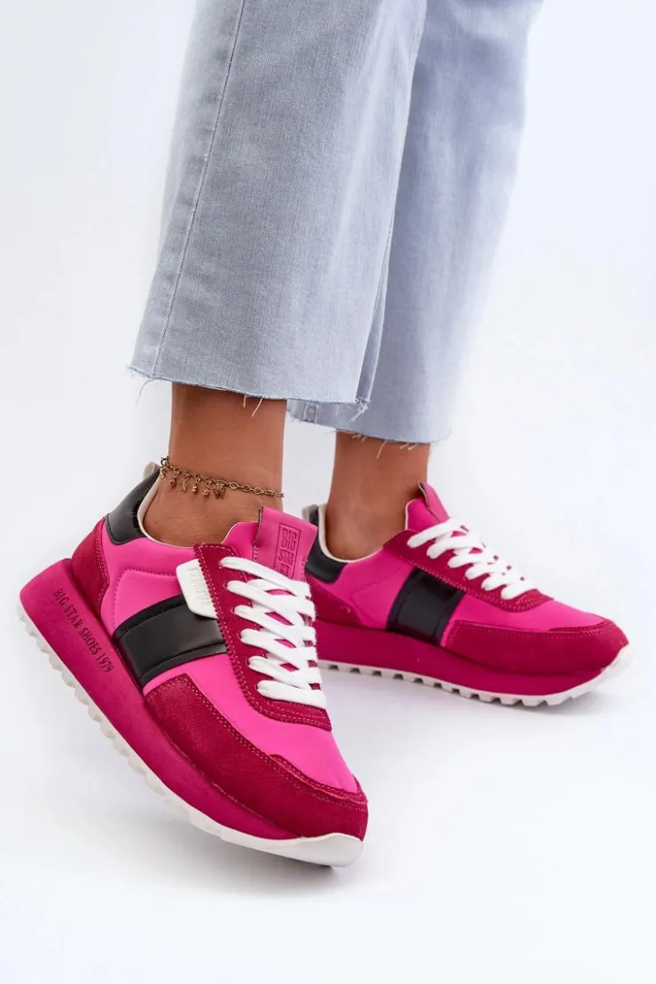 New Big Star Shoes Sneakersy Damskie Na Platformie Big Star NN274500 Memory Foam System Fuksja